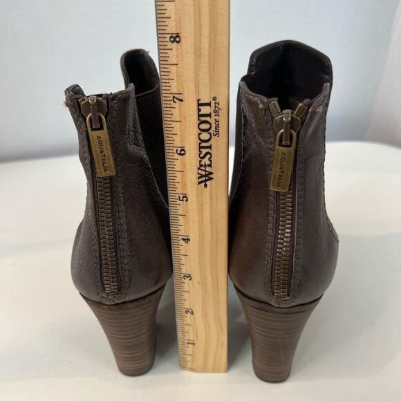Aquatalia Women’s Brown All Leather Almond Toe Block Heel Zip up Ankle Boots 8 - Picture 5 of 9